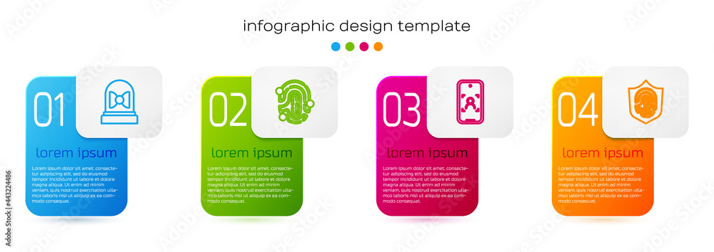 Poster set line motion sensor, fingerprint, mobile and face recognition and shield. business infographic te
