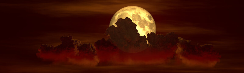 background - panoramic big cumulus and moon . conceptual nature 3D rendering