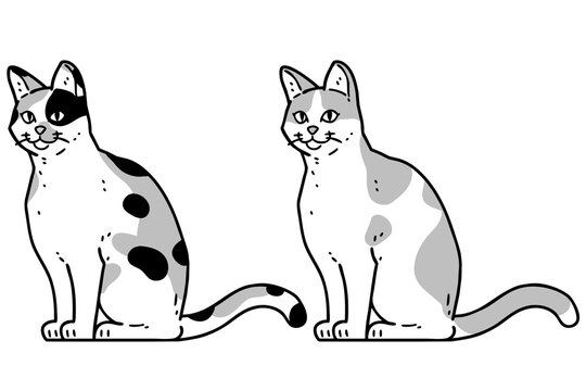 alley cats. Vector black and white illustrations set.