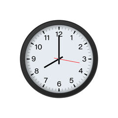 Round Black Clock Mockup Showing 8 O'clock Isolated on White Background. Vector Illustration
