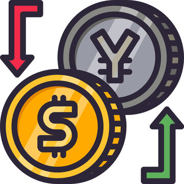 dollar and yen coins with arrows clip art preview