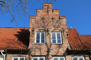 front of an old house in an old hanseatic town