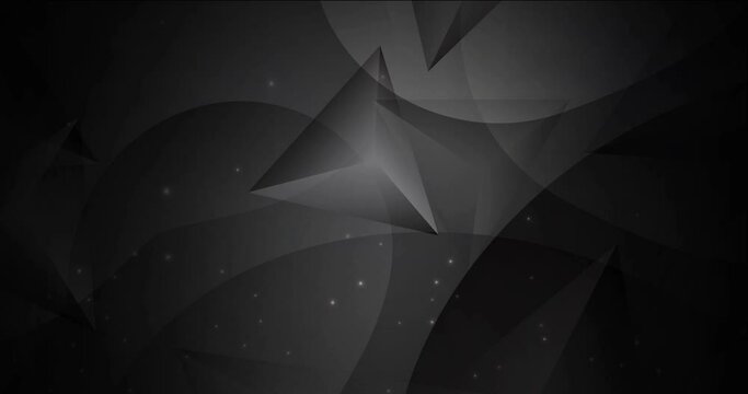 4K looping dark gray animation with spheres, triangles. Quality abstract video with circle, triangular structure. Film business advertising. 4096 x 2160, 30 fps.