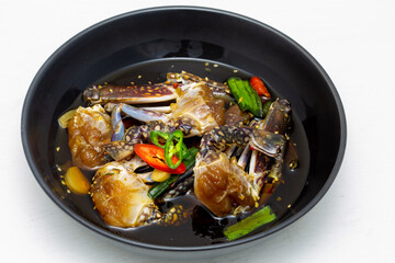 Korean food Raw crabs marinated in soy sauce which is called Ganjang-gejang