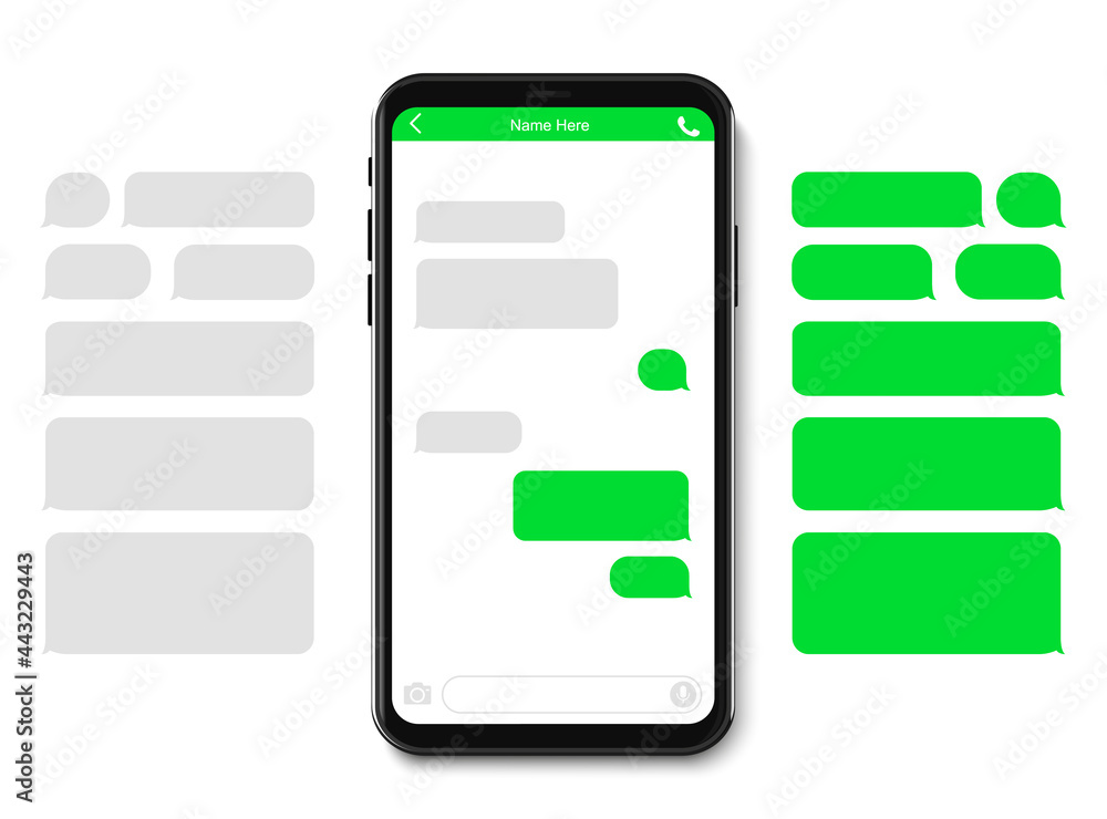 Poster smartphone icon with blank dialog boxes. empty templates messaging speech bubbles. vector illustrati