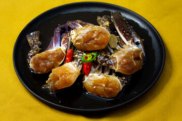Korean food Raw crabs marinated in soy sauce which is called Ganjang-gejang