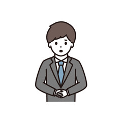 困った顔で挨拶をするビジネスマンのイラスト