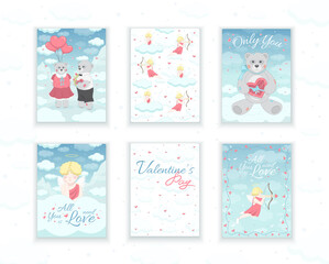 A set of cards for Valentine's Day. Bears and cupids vector