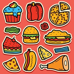 kawaii doodle food sticker designs for logos, stickers, wallpapers, icons, patches and more