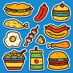 kawaii doodle food sticker designs for logos, stickers, wallpapers, icons, patches and more