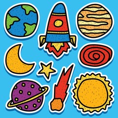 hand drawn cartoon planet doodle sticker design