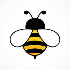 Bee cute character. Cartoon bee with big wings. Vector isolated on white