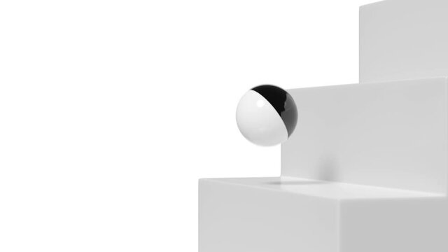 Black and white ball bouncing down a staircase. Looped 3d animation.