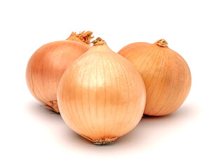 Fresh Raw Bulb Onions isolated on a white background.