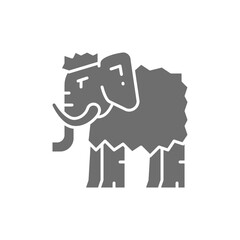 Mammoth, prehistoric animal gray icon. Isolated on white background