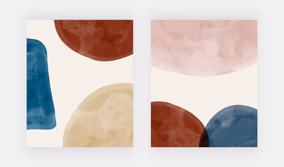 Modern covers with beige, blue and brown watercolor shapes
