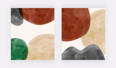Modern covers with beige, black and brown watercolor shapes
