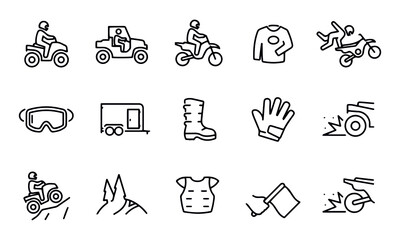  ATV And Dirt Bike Thin Line Icons