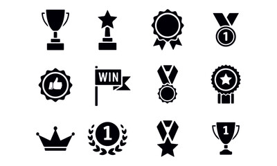  Award, trophy, cup and medal flat icon set