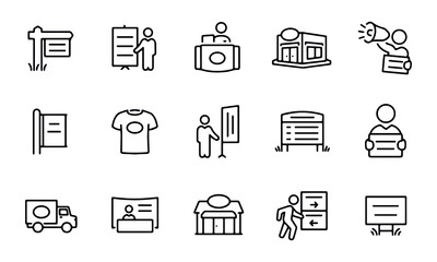  Banners, Displays and Signs Thin Line Icons