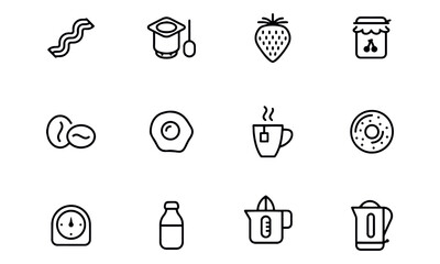 Black and white set of icons of breakfast items