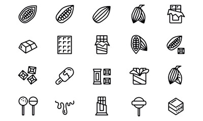 Cacao and Chocolate line icons set