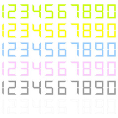 カラフルなデジタル数字黄緑と黄色とブルーとピンク