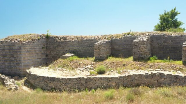 Stone ruins of ancient town of Asseria in Dalmatia, Croatia