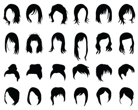 Black silhouettes of female and male hairstyles on a white background	