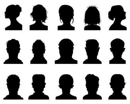 Black silhouettes of avatar profile on a white background