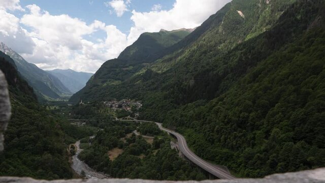 Majestic timelapse from the San Bernardino valley in Switzerland, in Summer.