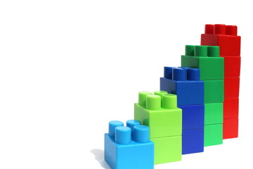 Fototapeta premium Constructor of different colors built in ascending order on a white isolated background