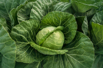 young cabbage grows in the farmer field