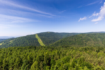 Fototapeta na wymiar Jaworzyna Krynicka Mountain landscape in Beskid Sadecki in Poland