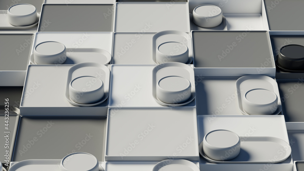 Poster 3d abstract background with repetitive pattern shapes. monochrome gamma.