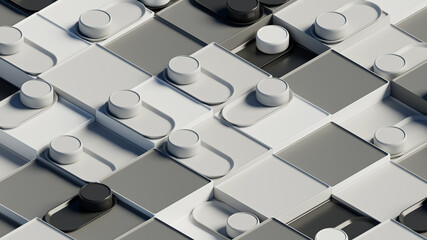 3d abstract background with repetitive pattern shapes. Monochrome gamma.