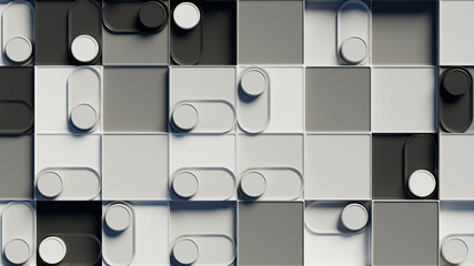 3d abstract background with repetitive pattern shapes. Monochrome gamma.