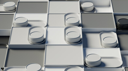 3d abstract background with repetitive pattern shapes. Monochrome gamma.