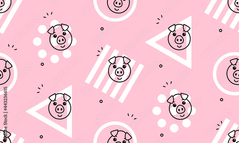 Poster seamless pattern with pigs. icon design. template elements