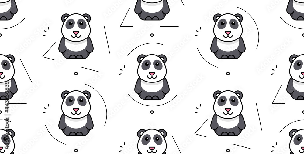 Poster seamless pattern with pandas. icon design. template elements