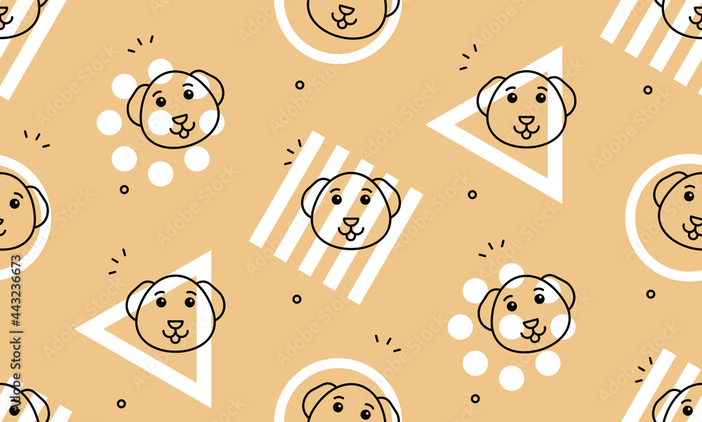 Poster seamless pattern with dogs. icon design. template elements