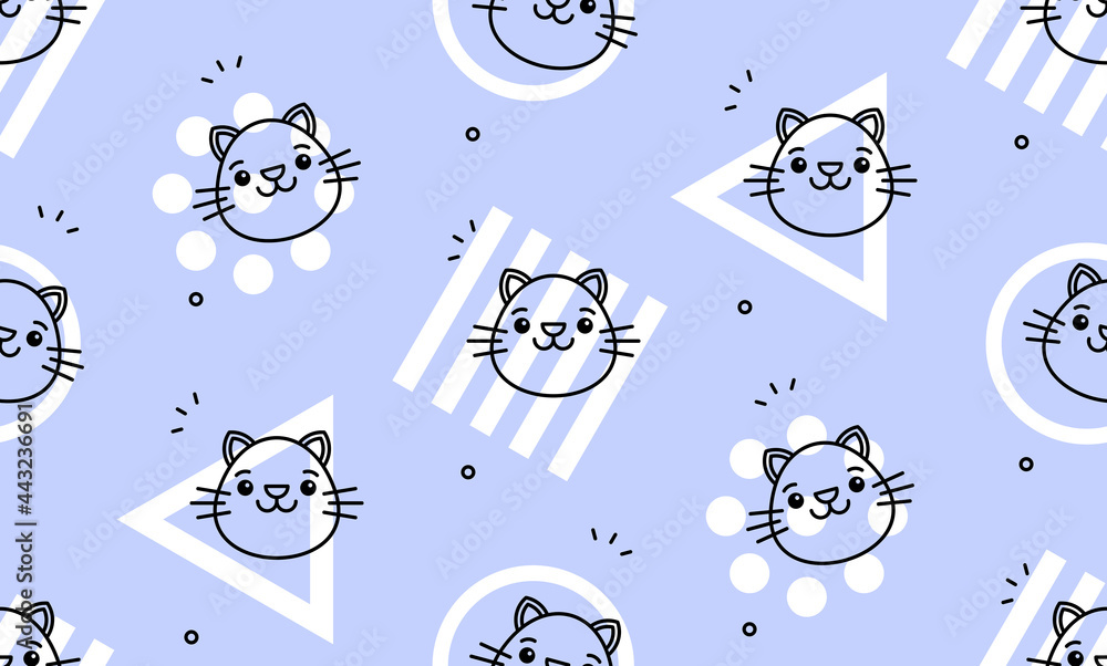 Poster seamless pattern with cats. icon design. template elements