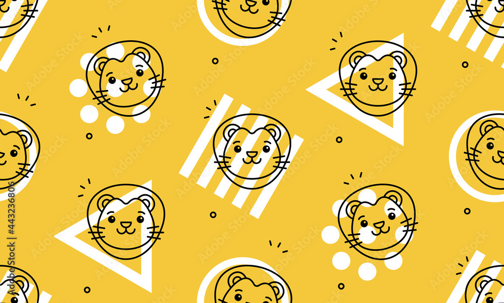 Poster seamless pattern with lions. icon design. template elements