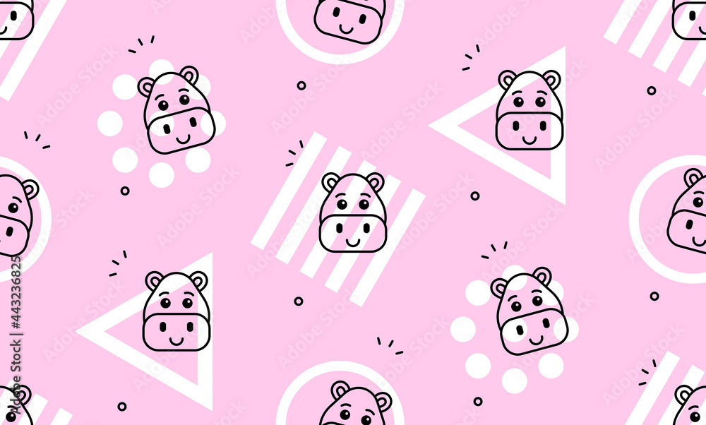 Poster seamless pattern with hippos. icon design. template elements