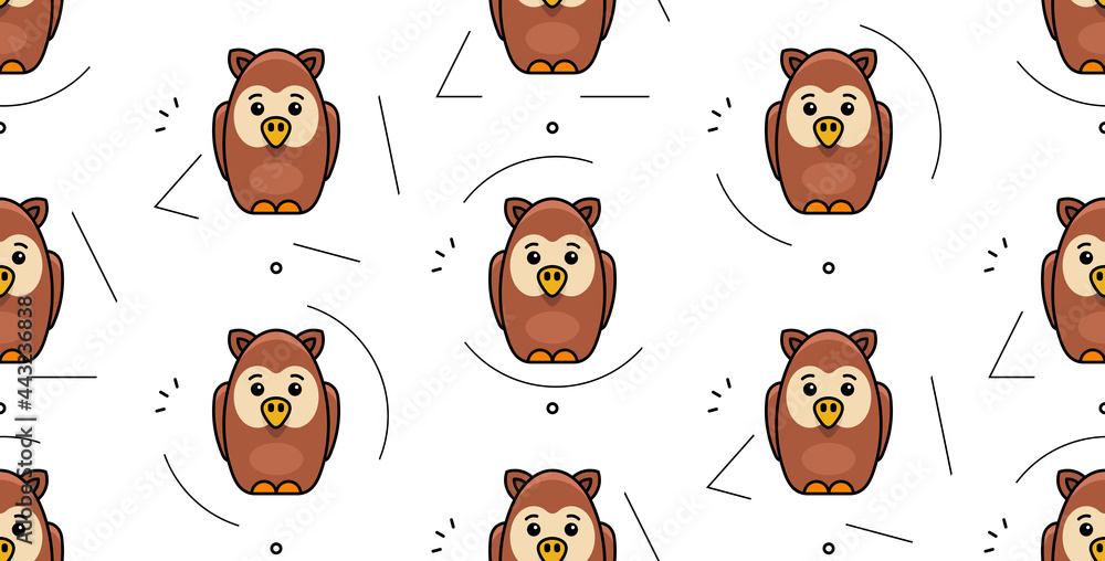 Poster seamless pattern with owls. icon design. template elements