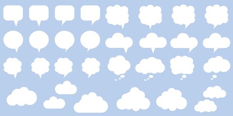 Set of simple speech bubble ICONS vector illustration. cloud, Talking, thinking, conversation, communication symbols. Seamless speech bubble collection for design. 
