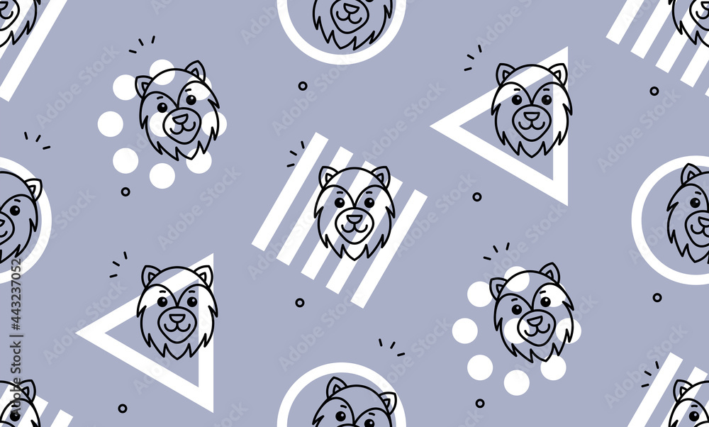 Poster seamless pattern with wolfs. icon design. template elements