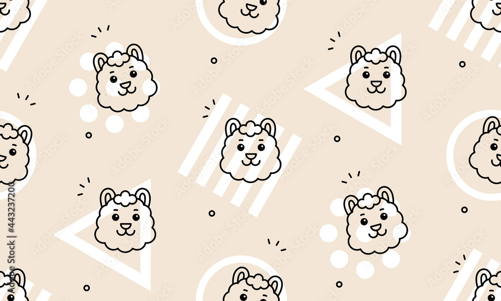 Poster seamless pattern with lamas. icon design. template elements