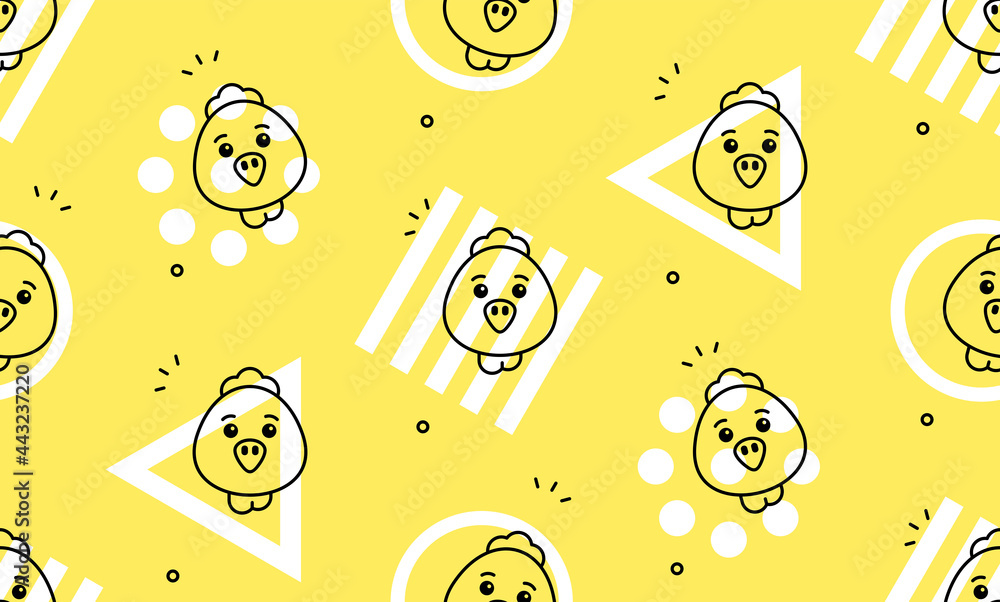 Poster seamless pattern with chicks. icon design. template elements