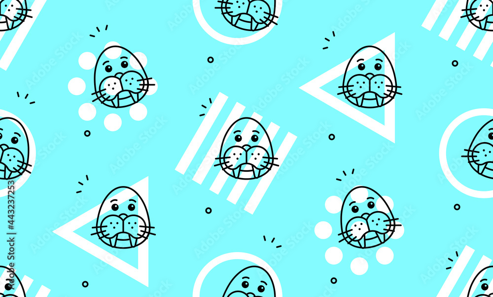 Poster seamless pattern with walruses. icon design. template elements
